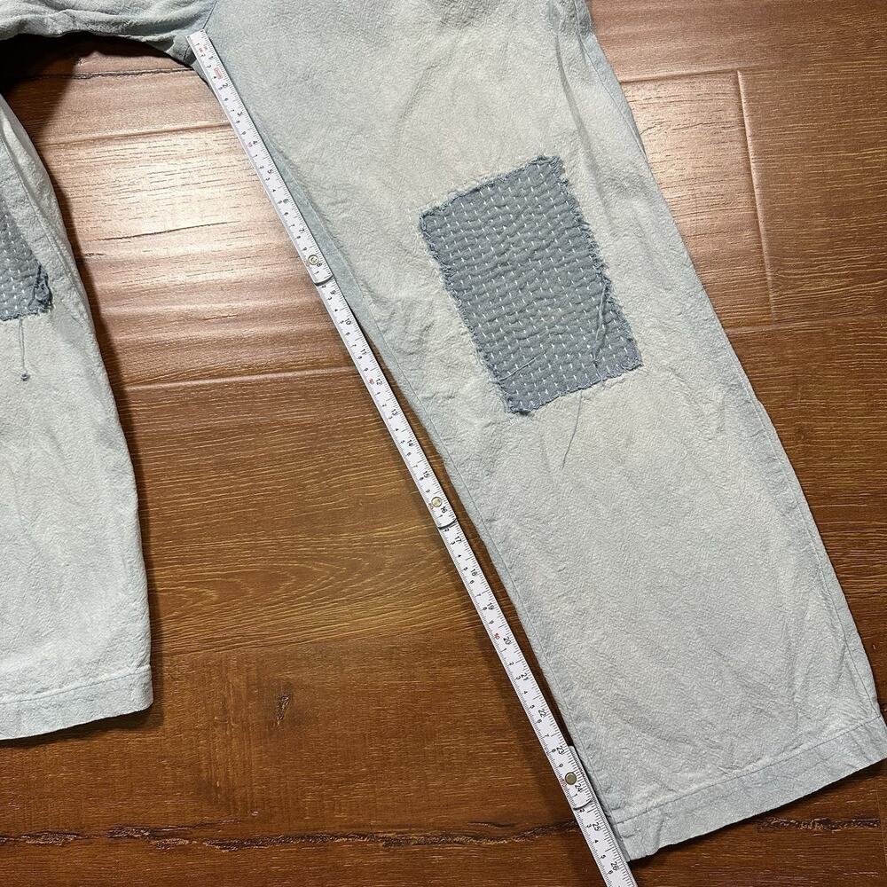 PO-EM Pull On Pants Womens M Blue Light Wash Denim Handwoven Cotton Boro Patch - Picture 8 of 15